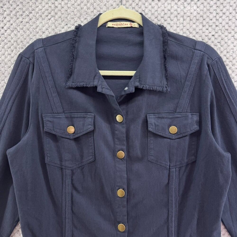 XCVI Wearables Utility Jacket Womens L Blue Button Front Pockets Boho Casual - Picture 3 of 13